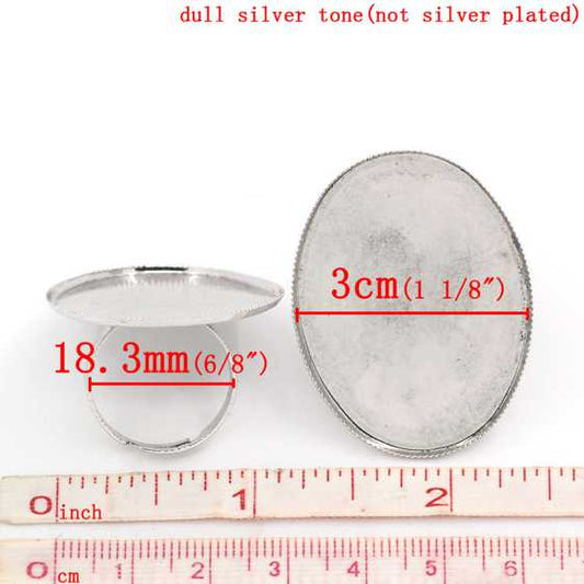 Adjustable Ring Frame, Antique Silver, Tray fits 30x40mm, 10 pcs