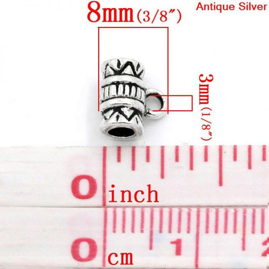 Antique Silver Plated Bail Beads, 8 x8mm, 100pcs - Carved Column Design