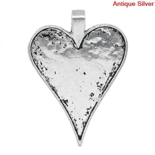 Antique Silver Plate, Pendants, heart shape, Blank Casing, 4.8x3.5cm. 10pcs