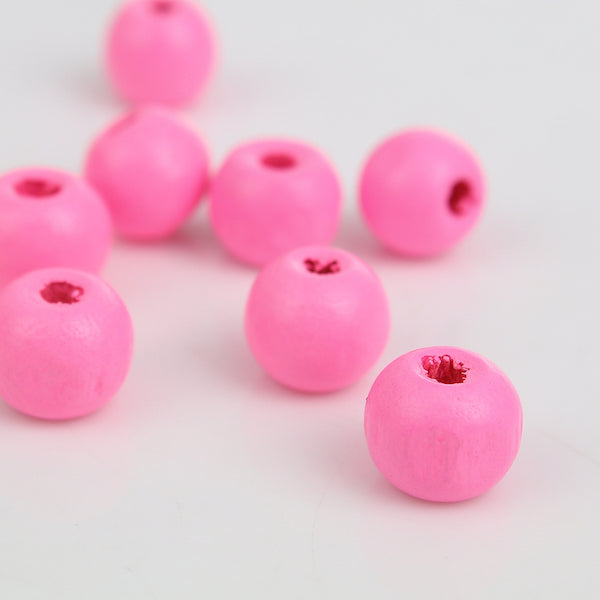 Wooden Beads Round, 10x9mm, Pink, 200pcs