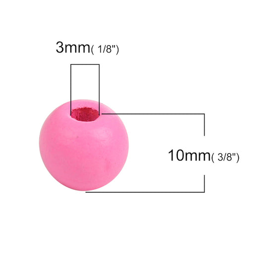 Wooden Beads Round, 10x9mm, Pink, 200pcs