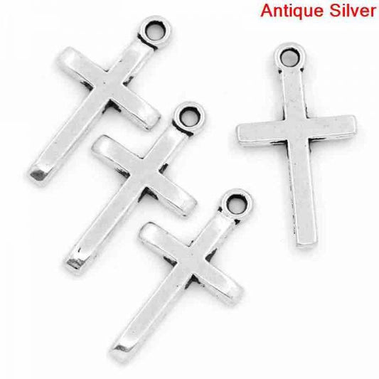 Antique Silver Cross Charm Pendant, 24x14mm, 60pcs