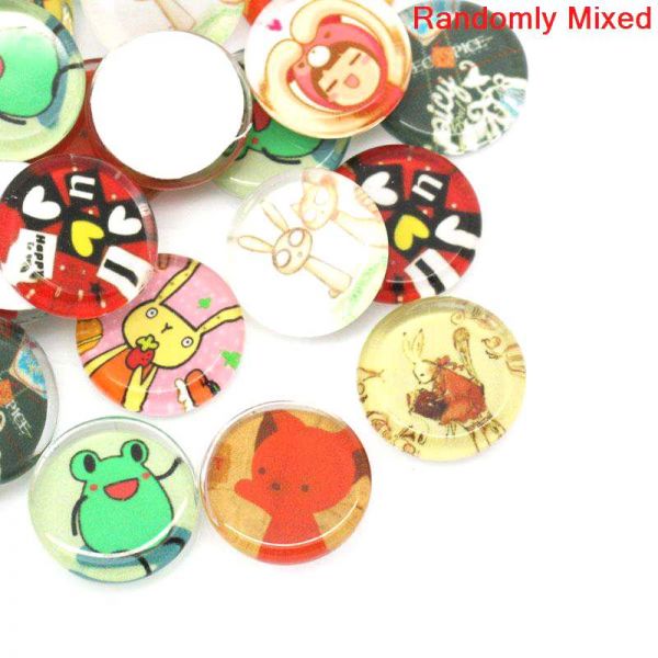 Glass Cabochons Mixed Cartoon Designs, 15mm, 20 pcs