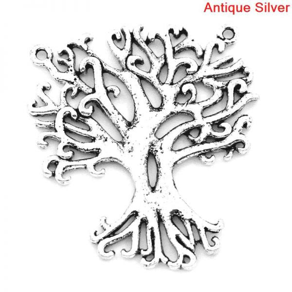 Antique Silver Tree Pendant, 32x29mm, 4pcs