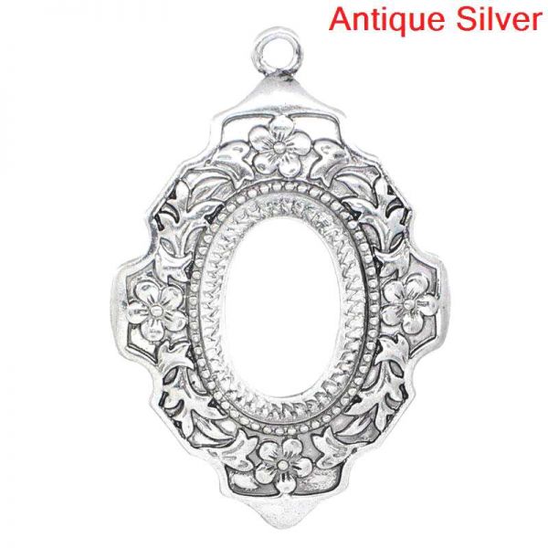 Antique Silver Frame Settings 54x36mm, (fits 25x18mm Dia) 5pcs