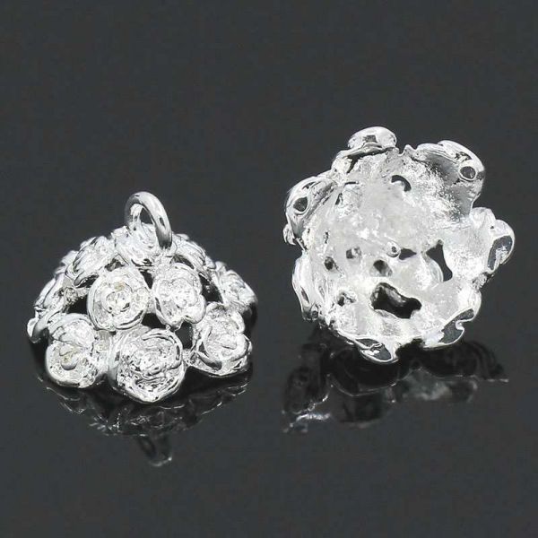 Silver Plated Bead Cap, flower (Fits 14mm Beads) 14x11mm, 5PCs