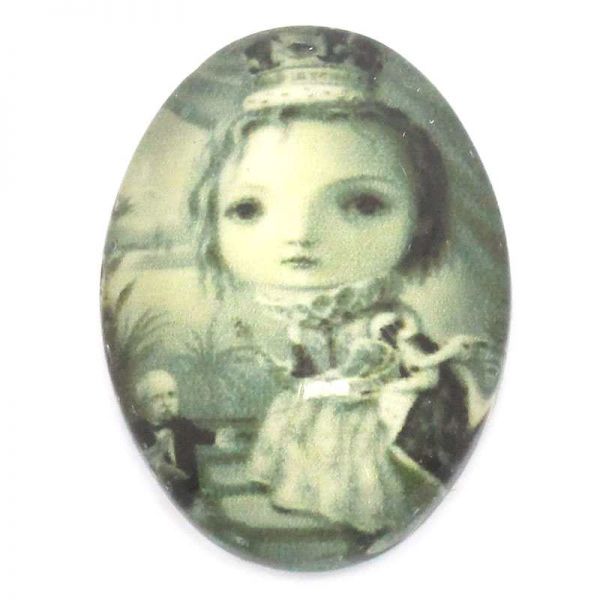 Glass Cabochon, Oval Army Green Transparent Princess Pattern 18x13mm, 2 pcs