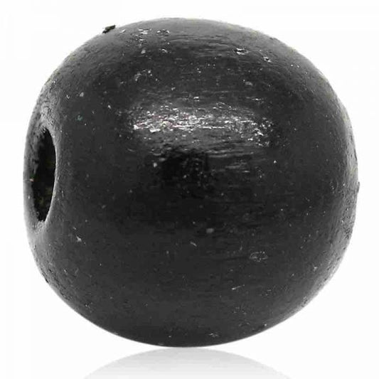 Wooden Beads Round, 14mm, Black, 100pcs