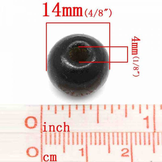 Wooden Beads Round, 14mm, Black, 100pcs