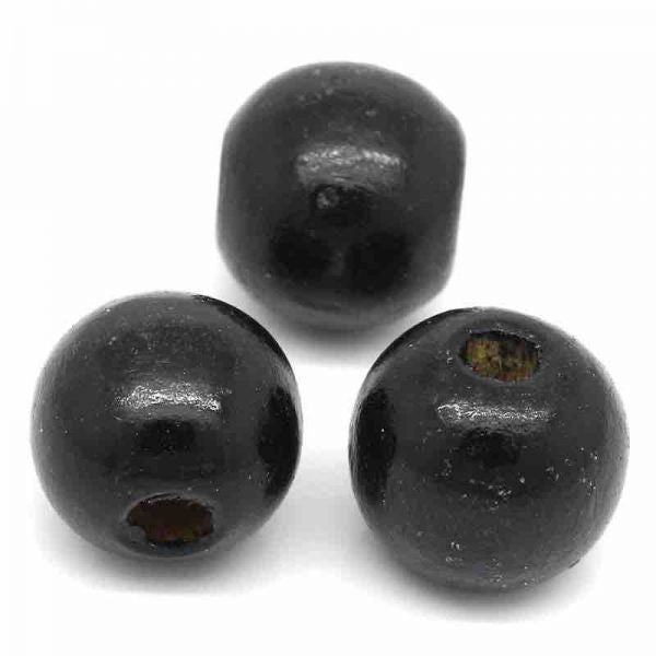 Wooden Beads Round, 14mm, Black, 100pcs