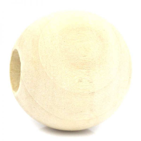 Wooden Beads Round, 25mm, 5 pieces, Raw (10mm hole)