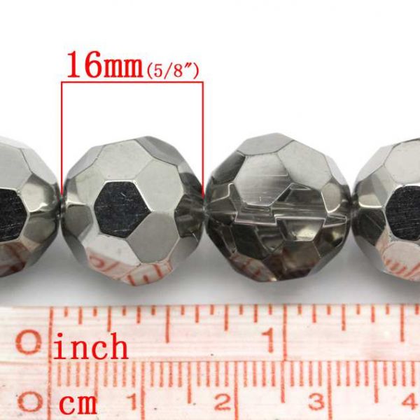 Crystal Glass Faceted Round, Silvery, 16mm, 1 strand