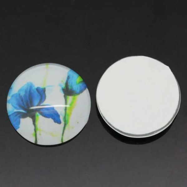 Glass Cabochon, Fleur-De-Lis Flower Pattern, Round 20mm, 2pcs