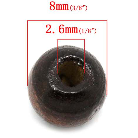 Wooden Beads Round, 08mm, Dark Brown 1,000pcs
