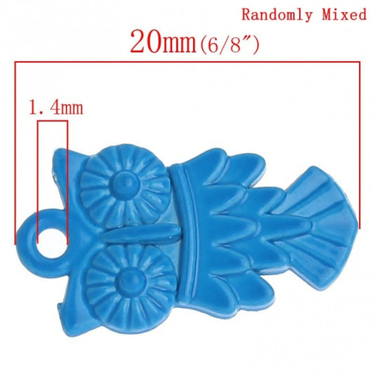 Owl Charm Pendants Mixed Colours 20 x 11mm, 30 pcs