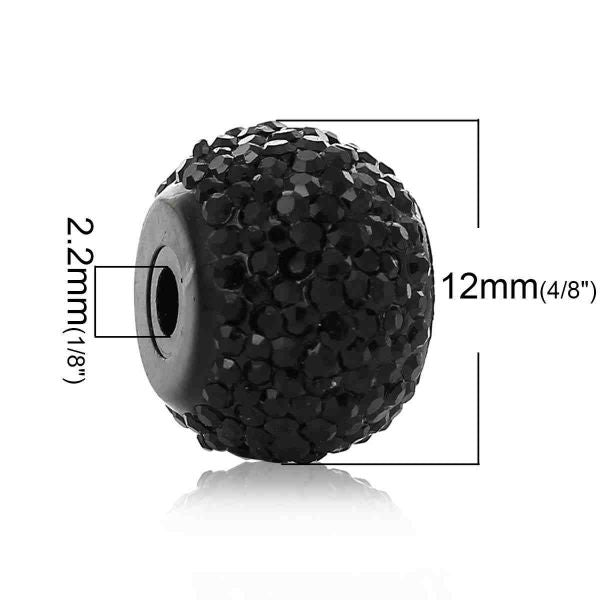 Resin Spacer Beads, Round Black Glitter, 12mm, 50 pcs