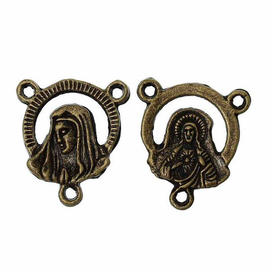 Antique Bronze, Holy Madonna Carved Connector, 18mm x 16mm,100PCs