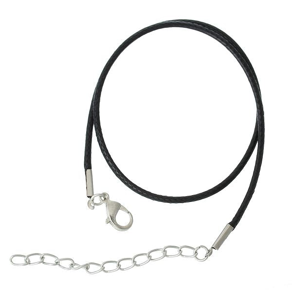 Cotton Waxed Cord Black Necklaces, 1.5mm, 12", 30pcs