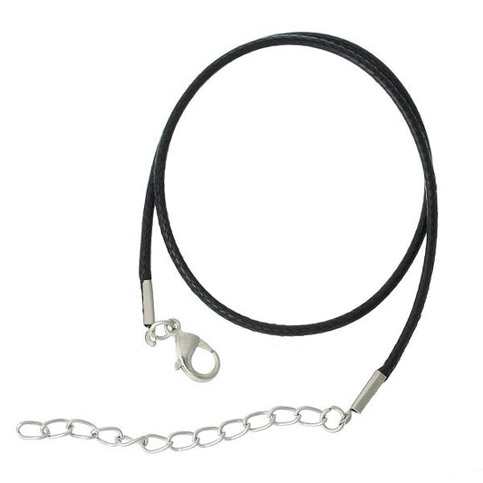 Cotton Waxed Cord Black Necklaces, 1.5mm, 12", 30pcs