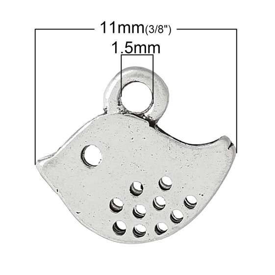 Antique Silver Bird Charm Pendants 11.0mm x 10.0mm, 100 PCs