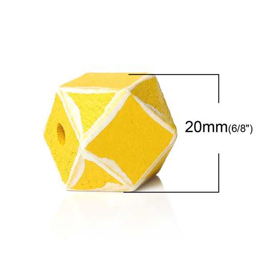Wooden Beads Polygon, 20x20mm, 30 pieces, Washed Yellow (3.7-4.2mm hole)