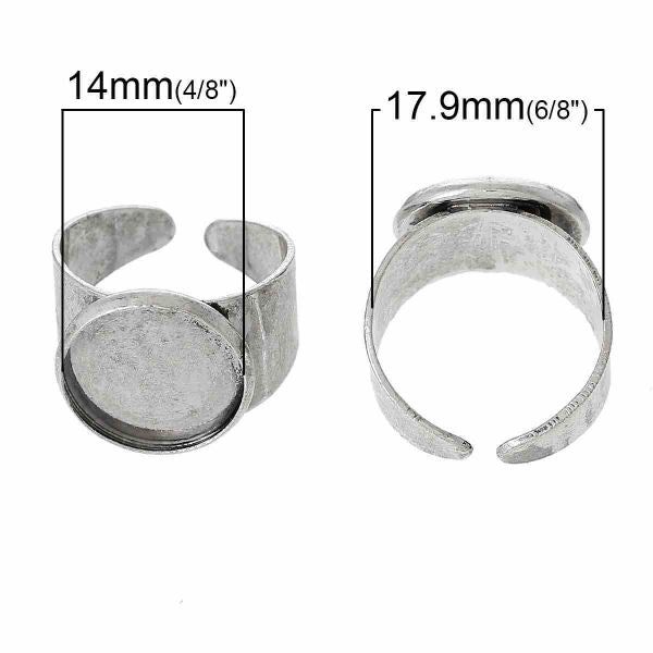 Ring Cuff Shank, Antique Silver plated, fits 14mm setting, 20pcs