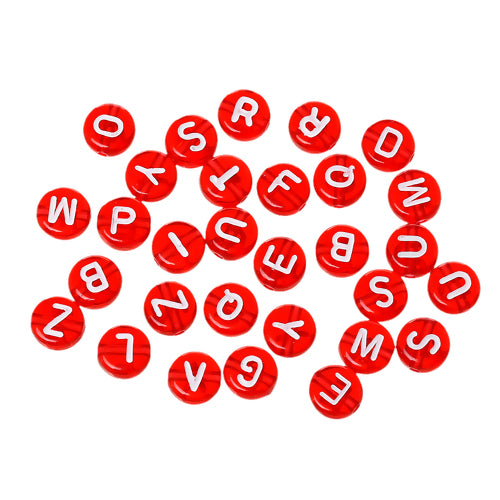 Acrylic Spacer Beads Alphabet, Red, 7mm, Random Mix, 500pcs