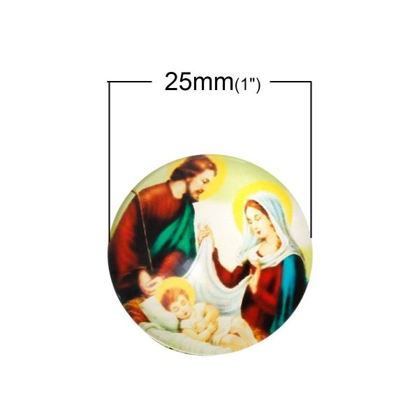 Glass Cabochon Religious Round, 25mm 5pcs