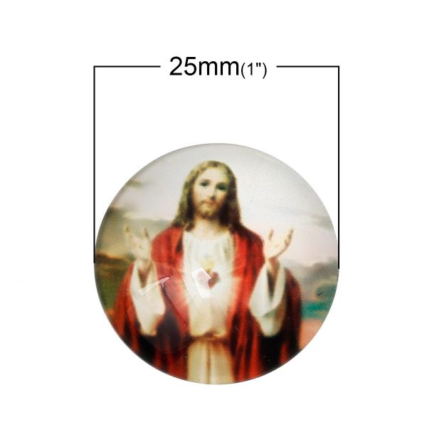 Glass Cabochon Religious Round, 25mm 5pcs, Style 2