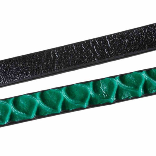 Leather Flat Cord, Green Pattern, 100cm x 1cm, 1pc