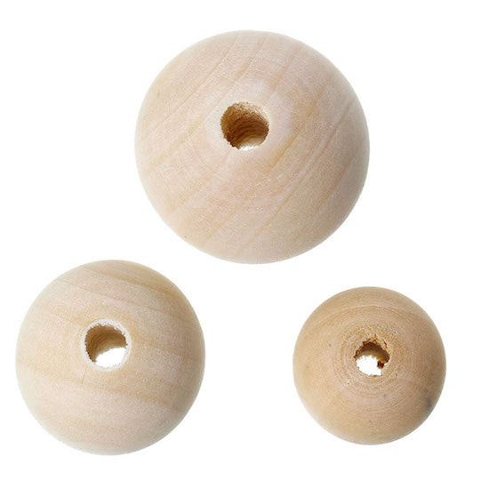 Wooden Beads Round, Mix, 30mm, 25mm, 20mm, 30 pieces, Raw