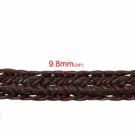 Waxed Cotton Cord, Coffee, 9.8mm, 5 metres, Braided Flat cord