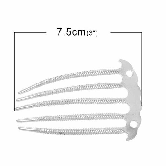 Hair Comb, Silver Plate, 75mm x 47mm, 5pcs