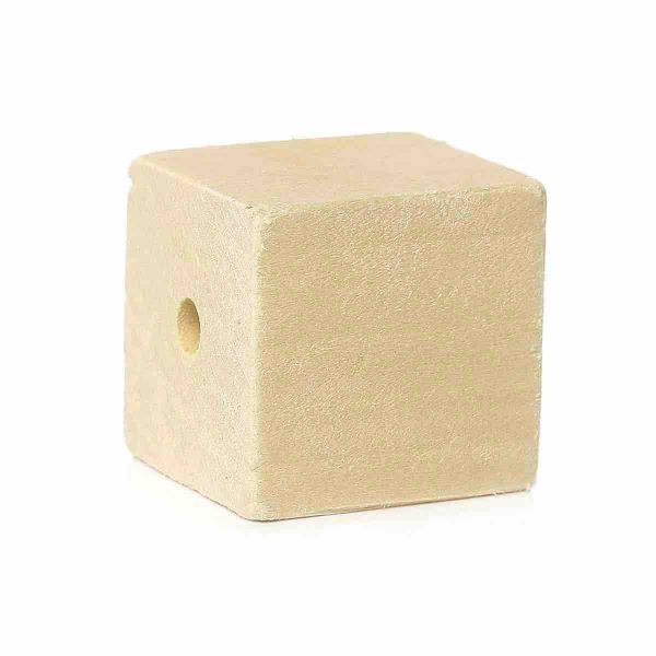 Wooden Beads Cube, 30mm, sharp edges, 5 pieces, Natural