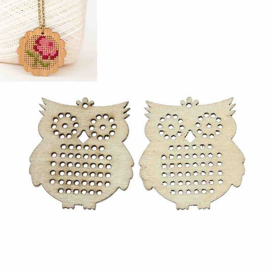 Wood Charm Pendants, Raw, Owl, DIY Cross Stitch, 44 x 41cm, 20pcs