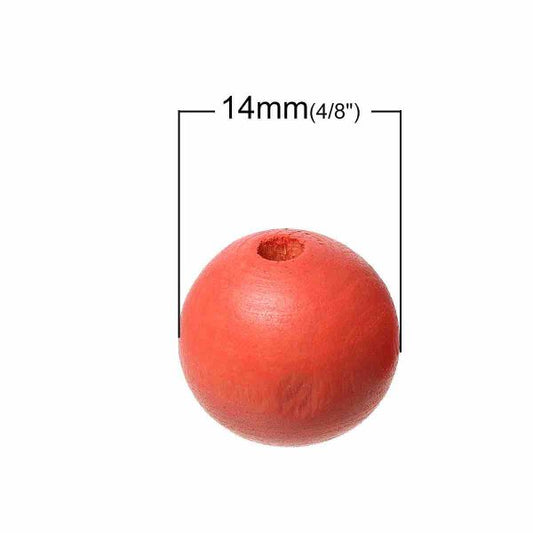 Wooden Beads Round, 14mm, Watermelon, 100pcs