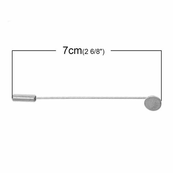 Antique Silver, Stick Pin, 7.cm with 8mm pad, and stopper, 10pcs