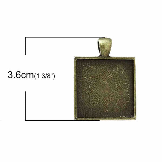 Antique Bronze Picture Frame Square Pendants 38x27mm, (fits 25 x25mm) 10pcs