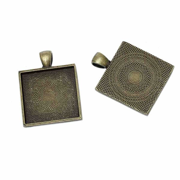 Antique Bronze Picture Frame Square Pendants 38x27mm, (fits 25 x25mm) 10pcs