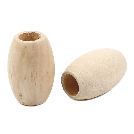 Wooden Beads Oval, 30x20mm, 20 pieces, Raw (10mm hole)