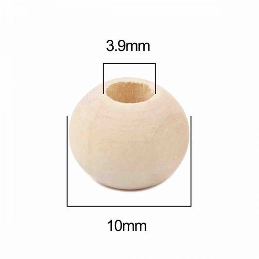 Wooden Beads Barrel, 10mm, Raw, 300 pieces, (3.9mm hole)