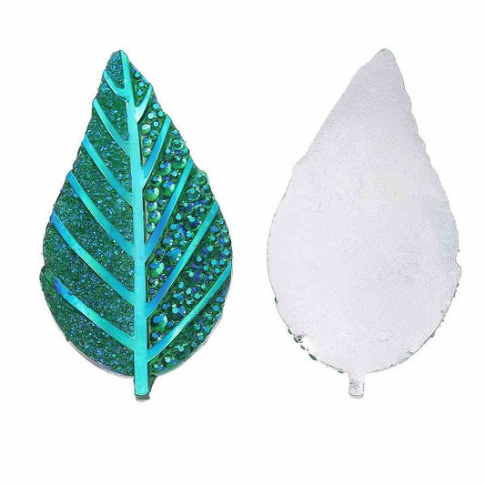 Resin Cabochon Leaf Green AB 52x28mm, 20pcs - flat backs