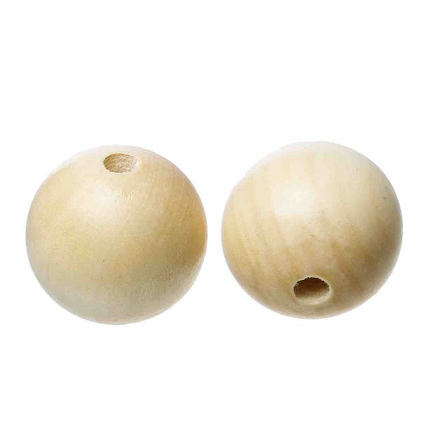 Wooden Beads Round, 30mm, hole 5.8mm, Natural with a light Varnish - 10pcs