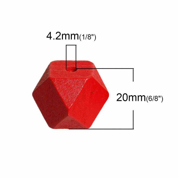 Wooden Beads Polygon, 20x20mm, 20 pieces, Red (3.7-4.2mm hole) - Hinoki Wood