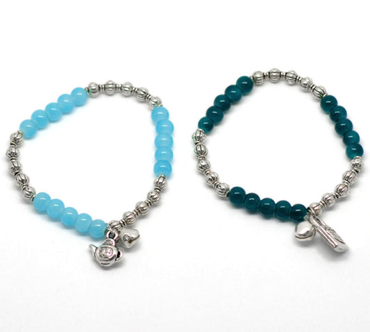 Mixed Dangle Beads Glass Beads Elastic Bracelets 19cm(7-1/2") 6pcs