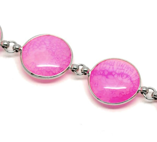 Art Deco Style Fuschia Cabochon bracelet 17-22cm 1pc