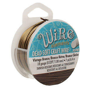 Beadsmith Craft Wire 18ga, Vintage Bronze, round, 7 yards