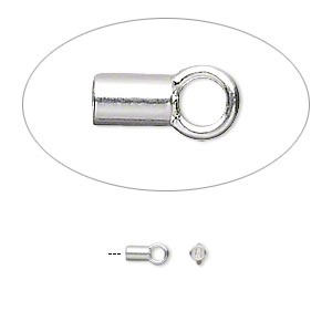 Crimp, silver-plated brass, 3.5x2mm tube with loop, 1.6mm inside diameter. Sold per pkg of 100pcs