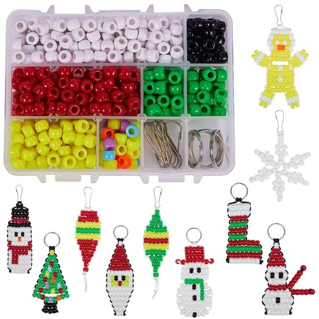 Christmas Key Chain Kits, pony beads, compartment - makes 10 keychains