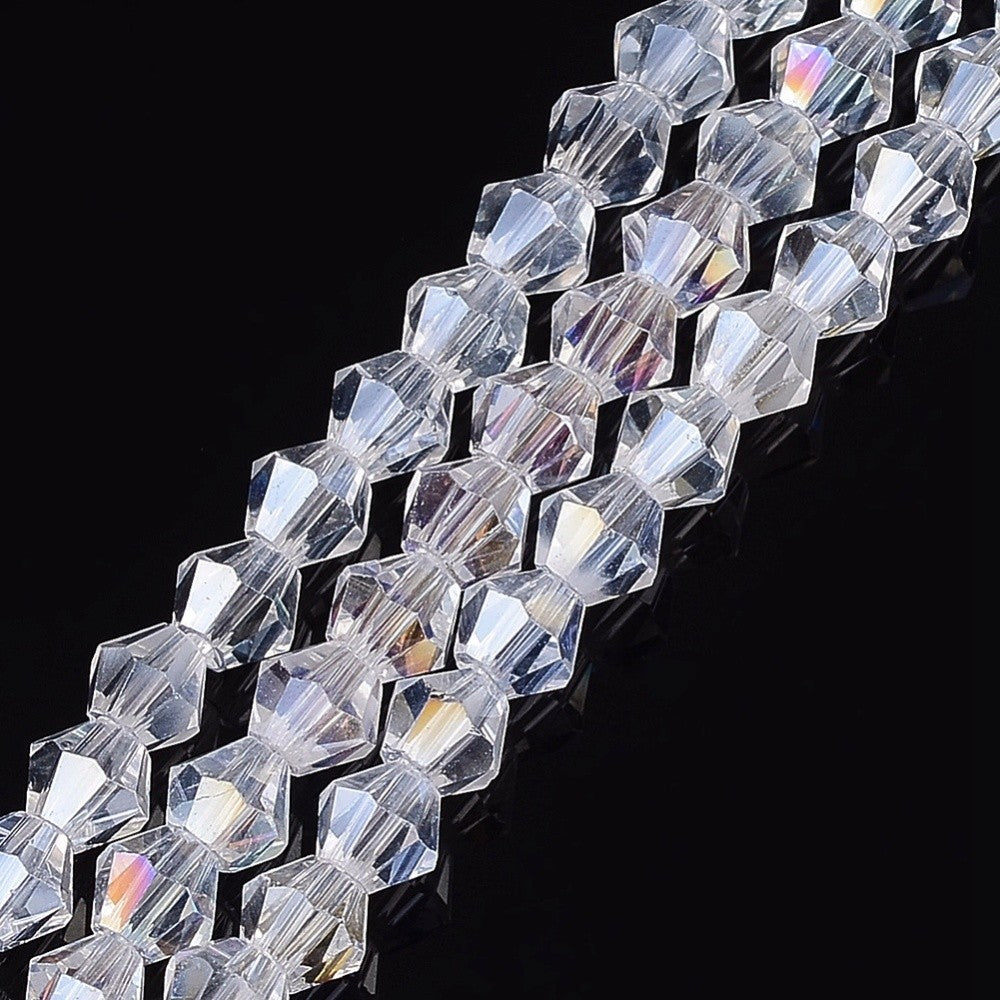 Glass Crystal Beads, Faceted Bicone, Clear AB, 4x4mm, 13 inch strand